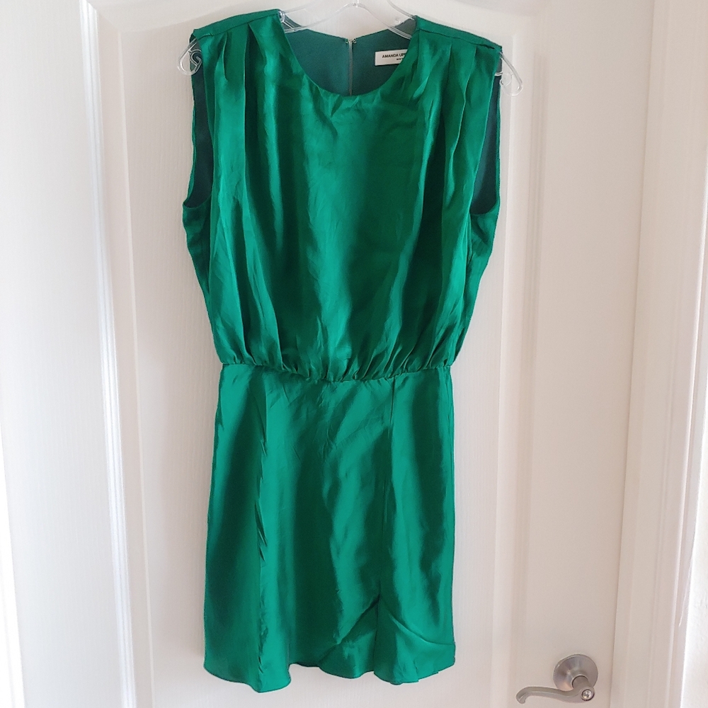Amanda Uprichard Sleeveless Camela Mini Dress Elastic Waist Dark Green Size S